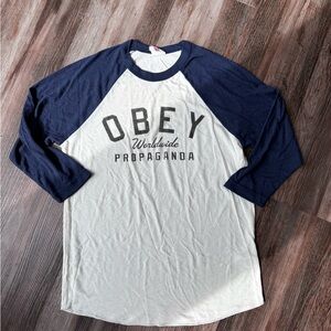 Obey Navy and White Long Sleeve Tee